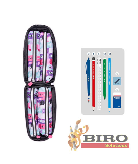 Penar școlar Milan „Aliens” cu 4 compartiment și umplutură